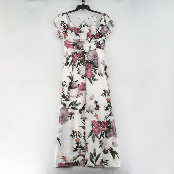 City Chic Maxi Dress Womens Plus White Cod-Shoulder Floral Print High-Low 14W - Picture 8 of 9